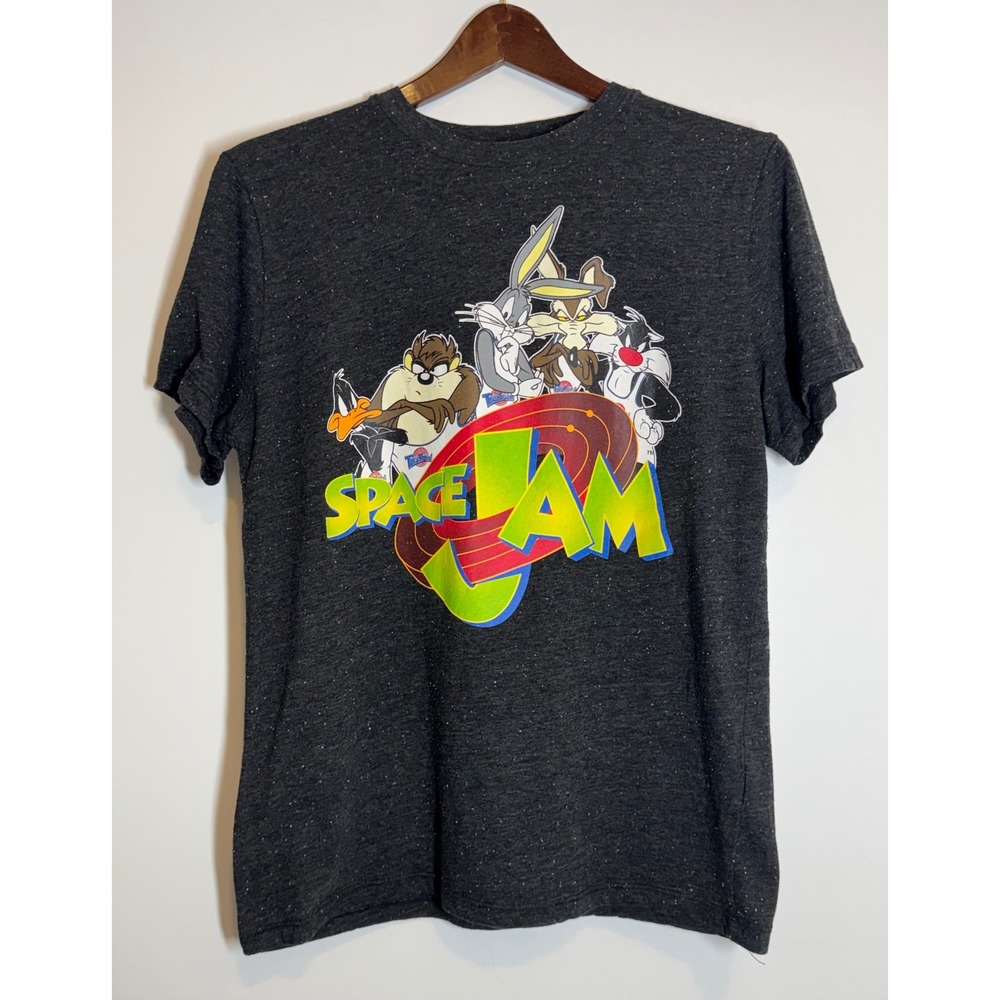Space Jam Looney Tunes Graphic T-Shirt Black Confetti Tune Squad Mens M Womens L